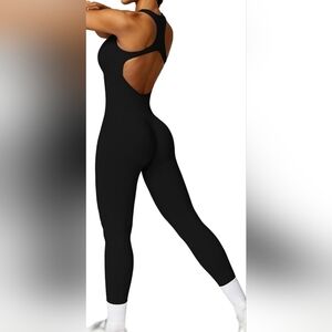 Athletic Full Body Suit Black With Open Back Zipper Front Size Med Brand Unknown
